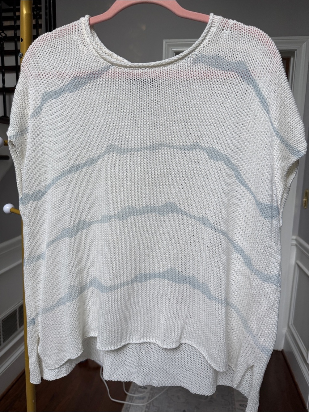 Wooden Ships Cream Scoop Neck Sweater with Pale Blue Stripes
